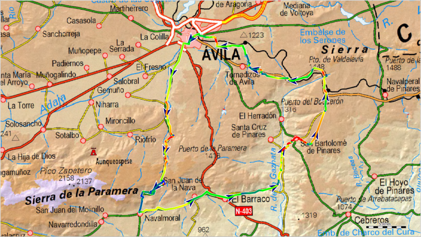 Mapa de la ruta Ávila El Berraco por Navalmoral y San Bartolomé