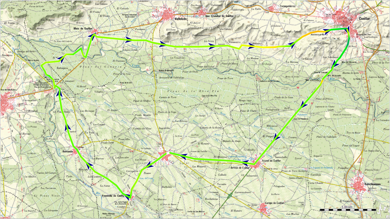 Mapa de la ruta Cuellar Chañe Iscar