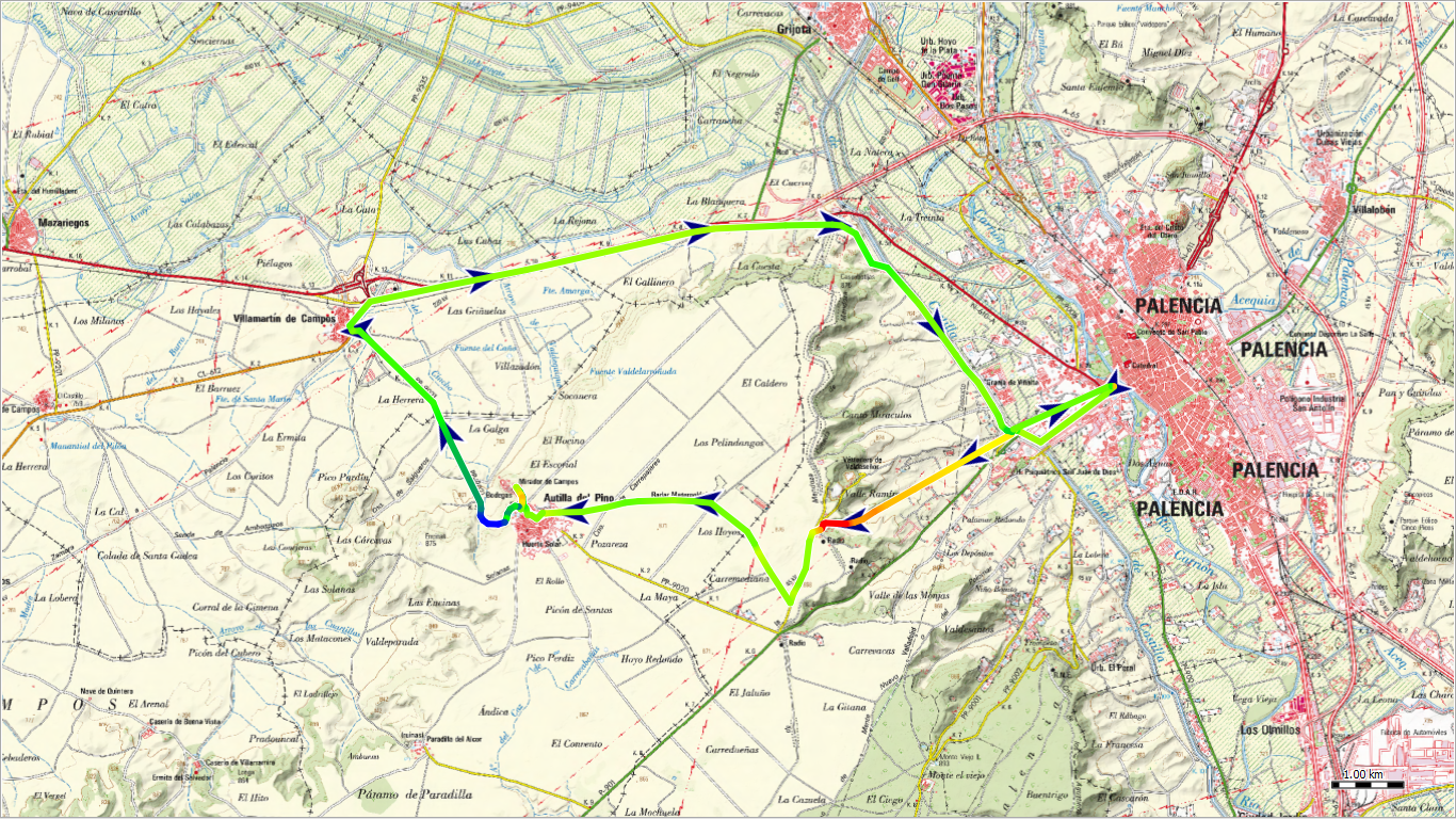 Mapa de la ruta Palencia Autilla del Pino